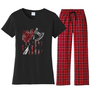 Hatchet Axe Throwing Lumberjack Logger American Flag Women's Flannel Pajama Set