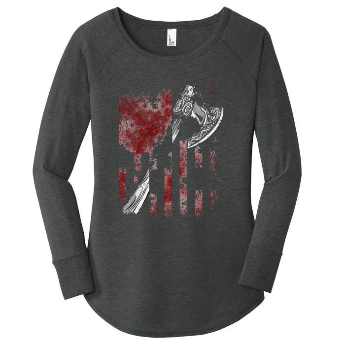 Hatchet Axe Throwing Lumberjack Logger American Flag Women's Perfect Tri Tunic Long Sleeve Shirt