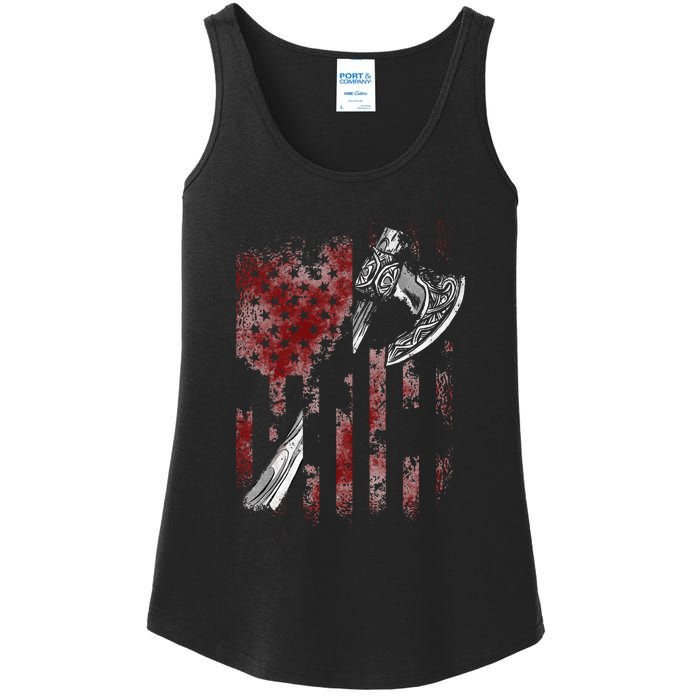 Hatchet Axe Throwing Lumberjack Logger American Flag Ladies Essential Tank