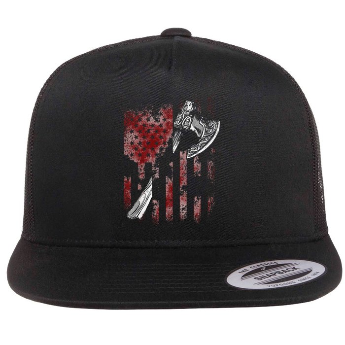 Hatchet Axe Throwing Lumberjack Logger American Flag Flat Bill Trucker Hat