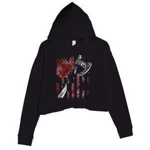 Hatchet Axe Throwing Lumberjack Logger American Flag Crop Fleece Hoodie