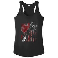 Hatchet Axe Throwing Lumberjack Logger American Flag Ladies PosiCharge Competitor Racerback Tank