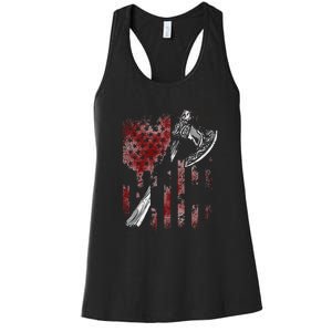 Hatchet Axe Throwing Lumberjack Logger American Flag Women's Racerback Tank