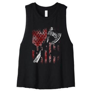 Hatchet Axe Throwing Lumberjack Logger American Flag Women's Racerback Cropped Tank