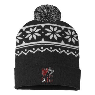 Hatchet Axe Throwing Lumberjack Logger American Flag USA-Made Snowflake Beanie