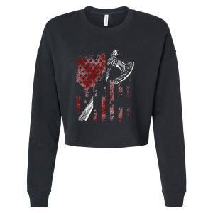 Hatchet Axe Throwing Lumberjack Logger American Flag Cropped Pullover Crew