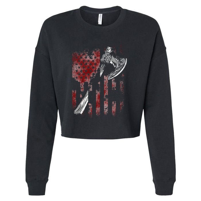 Hatchet Axe Throwing Lumberjack Logger American Flag Cropped Pullover Crew