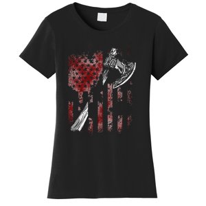 Hatchet Axe Throwing Lumberjack Logger American Flag Women's T-Shirt