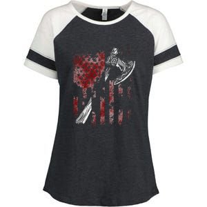 Hatchet Axe Throwing Lumberjack Logger American Flag Enza Ladies Jersey Colorblock Tee