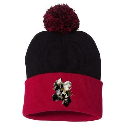 Howling At The Moon Wolves Wolf Animal Pom Pom 12in Knit Beanie