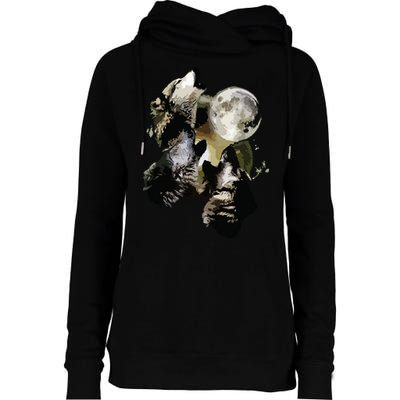 Howling At The Moon Wolves Wolf Animal Womens Funnel Neck Pullover Hood
