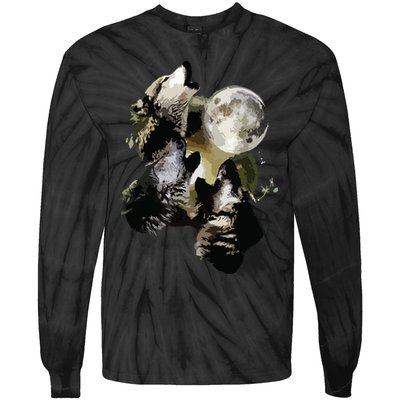Howling At The Moon Wolves Wolf Animal Tie-Dye Long Sleeve Shirt
