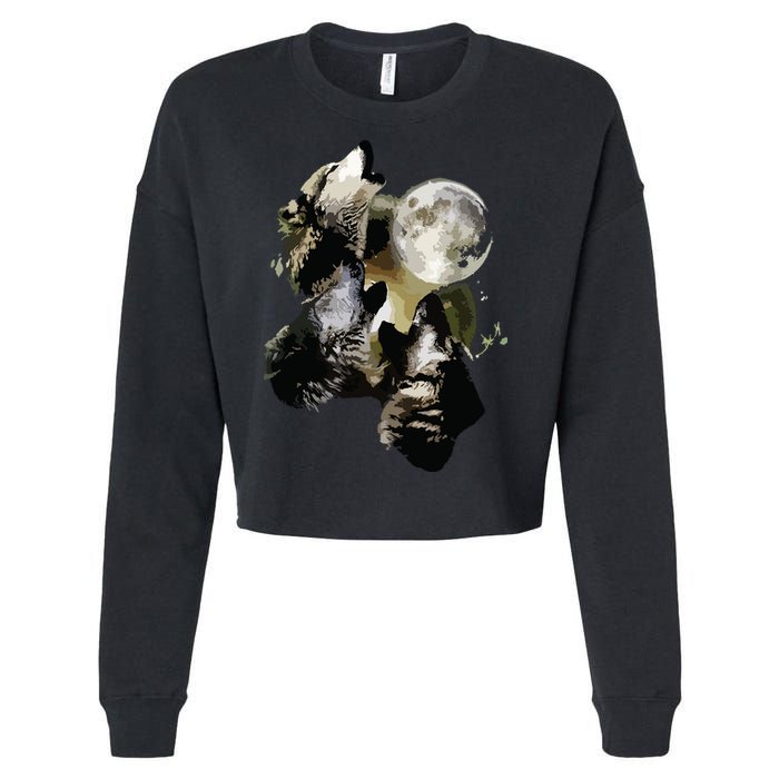 Howling At The Moon Wolves Wolf Animal Cropped Pullover Crew