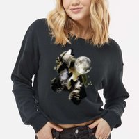 Howling At The Moon Wolves Wolf Animal Cropped Pullover Crew