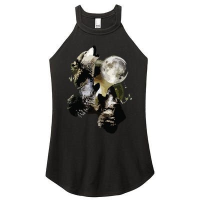 Howling At The Moon Wolves Wolf Animal Women's Perfect Tri Rocker Tank