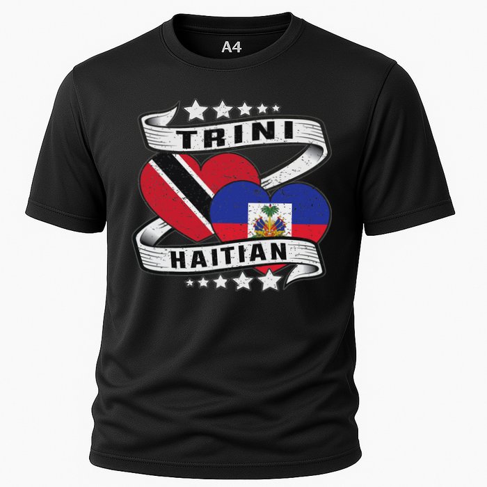 Haitian And Trini Half Trinidad & Tobago Haiti Flag Cooling Performance Crew T-Shirt