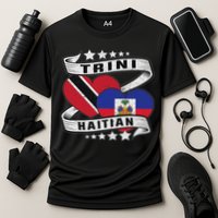 Haitian And Trini Half Trinidad & Tobago Haiti Flag Cooling Performance Crew T-Shirt
