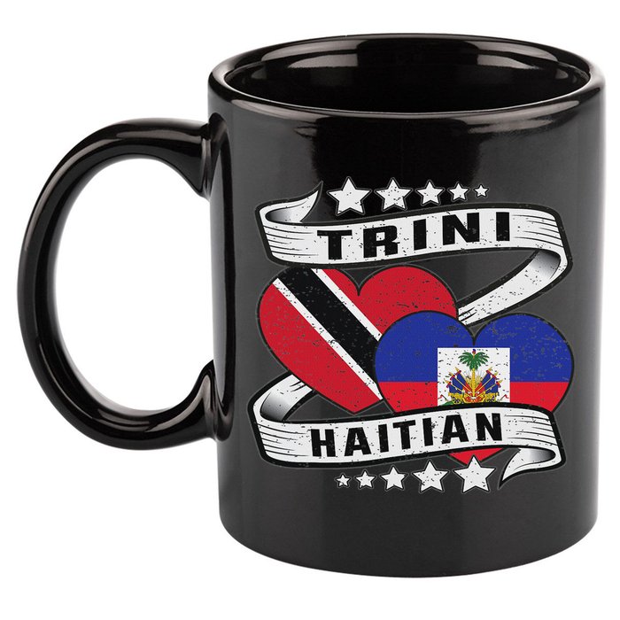 Haitian And Trini Half Trinidad & Tobago Haiti Flag 11oz C Handle Ceramic Mug