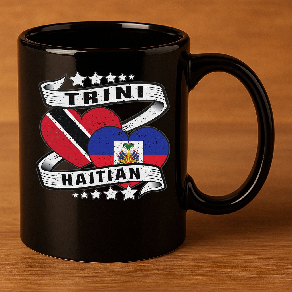 Haitian And Trini Half Trinidad & Tobago Haiti Flag 11oz C Handle Ceramic Mug