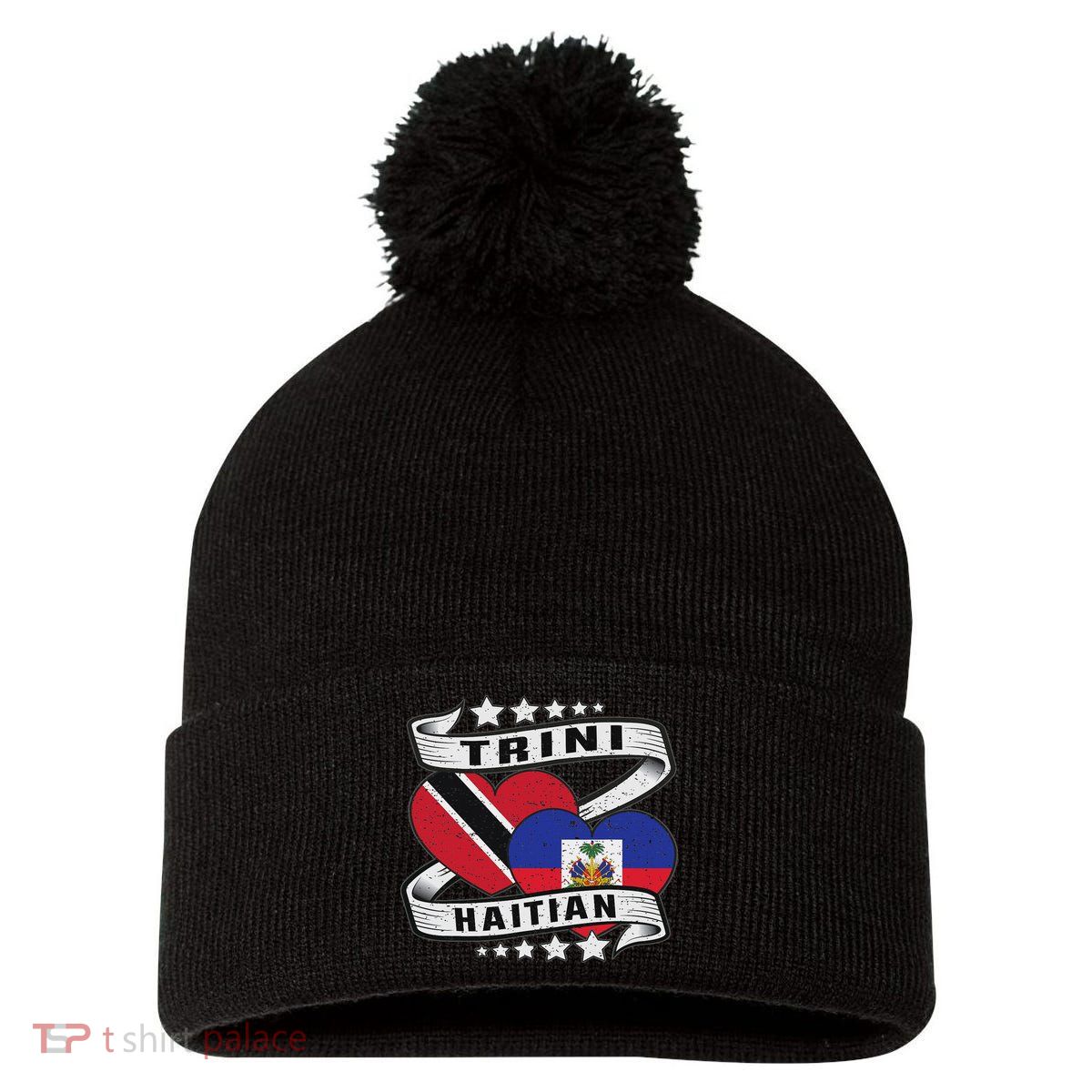Haitian And Trini Half Trinidad & Tobago Haiti Flag Pom Pom 12in Knit Beanie