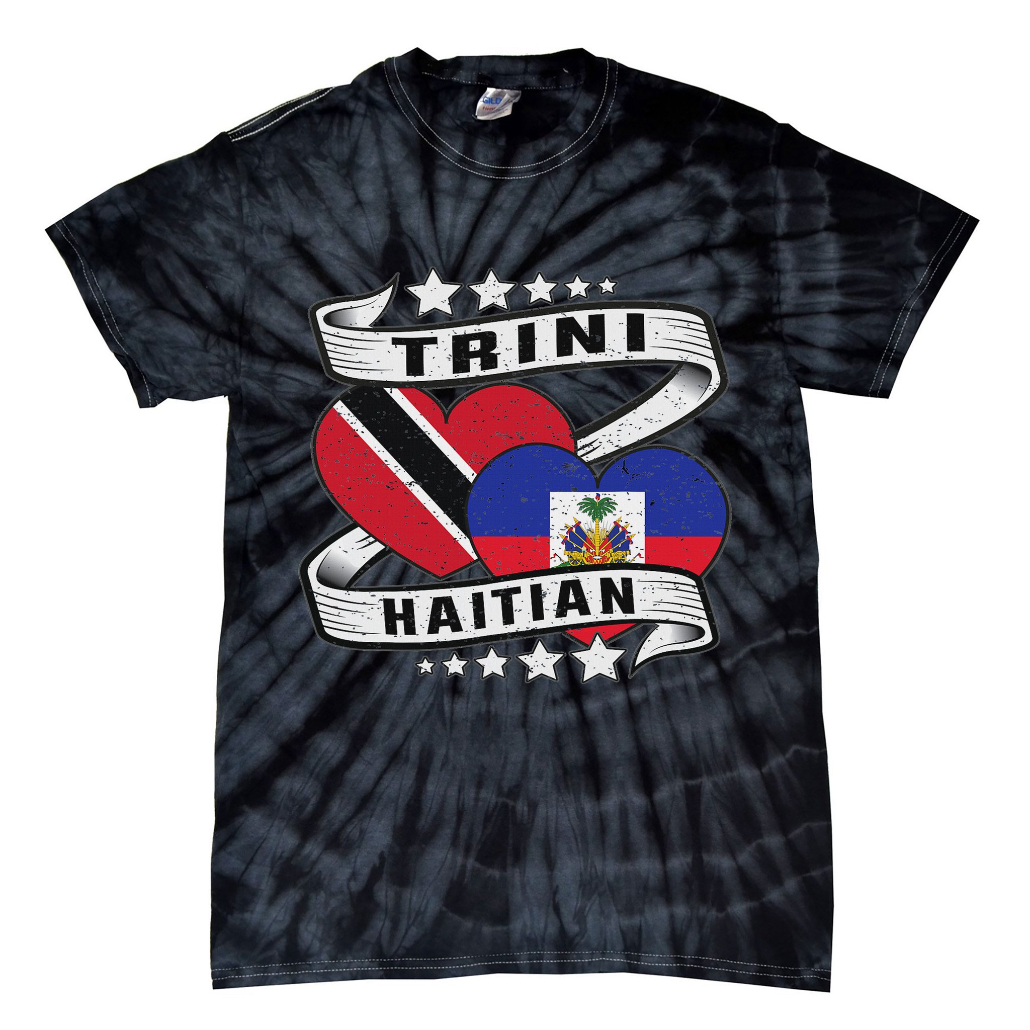 Haitian And Trini Half Trinidad & Tobago Haiti Flag Tie-Dye T-Shirt