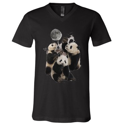 Howling At The Moon Funny Panda Panda V-Neck T-Shirt