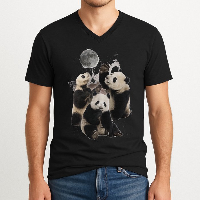 Howling At The Moon Funny Panda Panda V-Neck T-Shirt