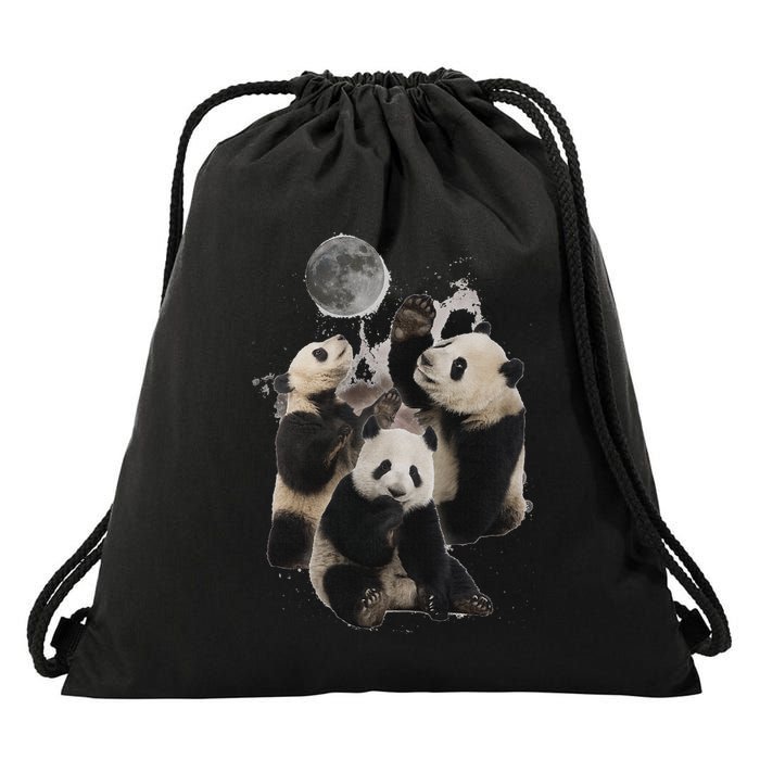 Howling At The Moon Funny Panda Panda Drawstring Bag