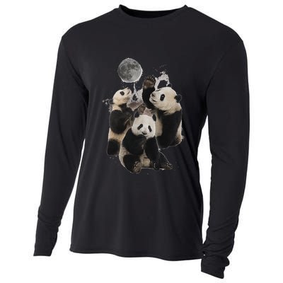 Howling At The Moon Funny Panda Panda Cooling Performance Long Sleeve Crew