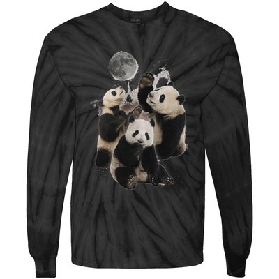 Howling At The Moon Funny Panda Panda Tie-Dye Long Sleeve Shirt