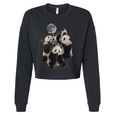 Howling At The Moon Funny Panda Panda Cropped Pullover Crew