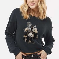 Howling At The Moon Funny Panda Panda Cropped Pullover Crew