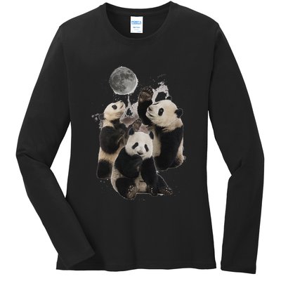 Howling At The Moon Funny Panda Panda Ladies Long Sleeve Shirt