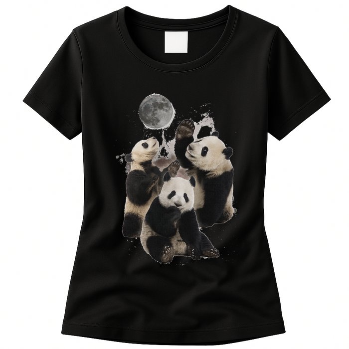Howling At The Moon Funny Panda Panda Womens T-Shirt