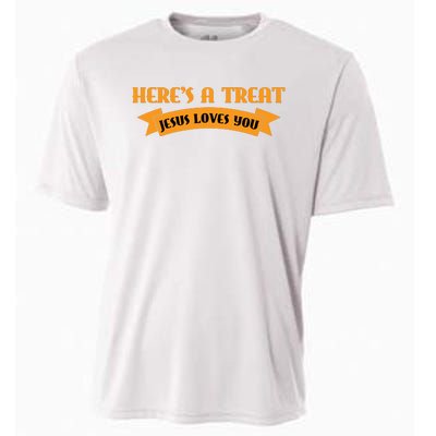 Heres A Treat Jesus Halloween Jesus Loves You Cooling Performance Crew T-Shirt