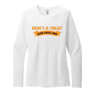 Heres A Treat Jesus Halloween Jesus Loves You Womens CVC Long Sleeve Shirt