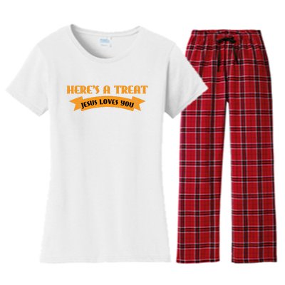 Heres A Treat Jesus Halloween Jesus Loves You Women's Flannel Pajama Set