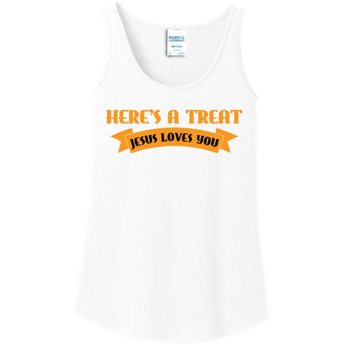 Heres A Treat Jesus Halloween Jesus Loves You Ladies Essential Tank