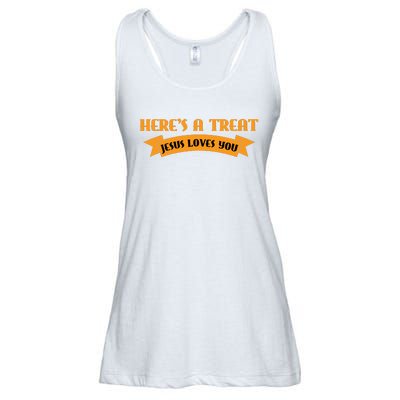 Heres A Treat Jesus Halloween Jesus Loves You Ladies Essential Flowy Tank