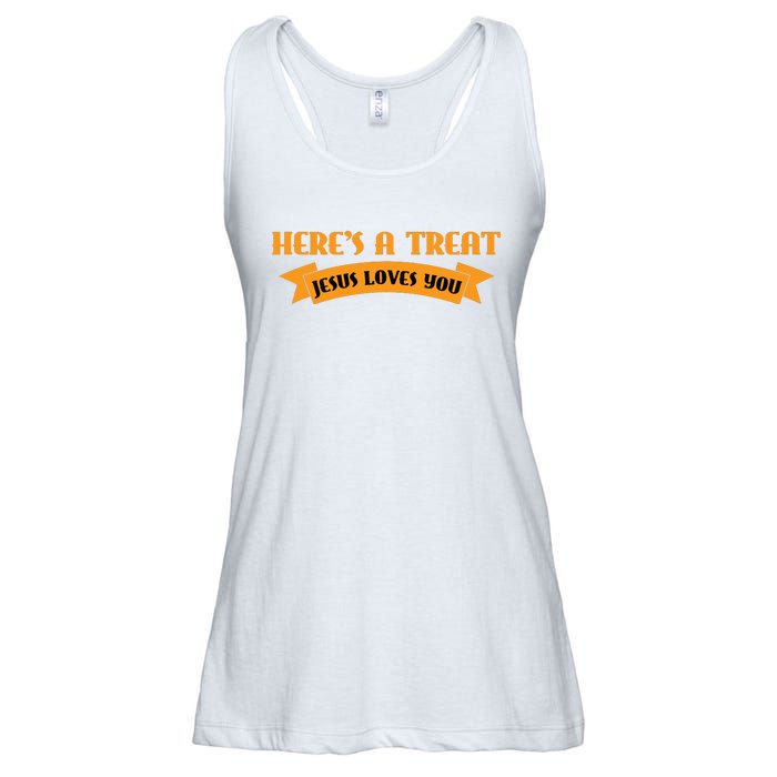 Heres A Treat Jesus Halloween Jesus Loves You Ladies Essential Flowy Tank