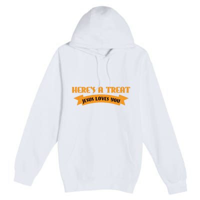 Heres A Treat Jesus Halloween Jesus Loves You Premium Pullover Hoodie