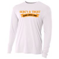 Heres A Treat Jesus Halloween Jesus Loves You Cooling Performance Long Sleeve Crew