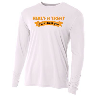 Heres A Treat Jesus Halloween Jesus Loves You Cooling Performance Long Sleeve Crew