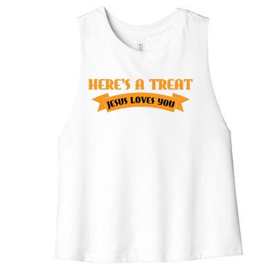 Heres A Treat Jesus Halloween Jesus Loves You Women's Racerback Cropped Tank