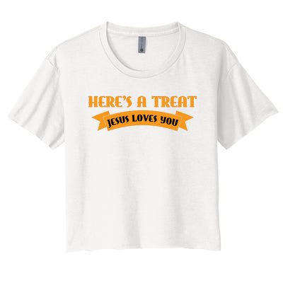 Heres A Treat Jesus Halloween Jesus Loves You Women's Crop Top Tee