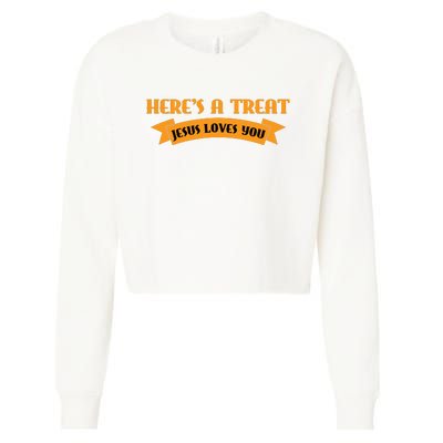 Heres A Treat Jesus Halloween Jesus Loves You Cropped Pullover Crew