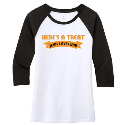 Heres A Treat Jesus Halloween Jesus Loves You Women's Tri-Blend 3/4-Sleeve Raglan Shirt