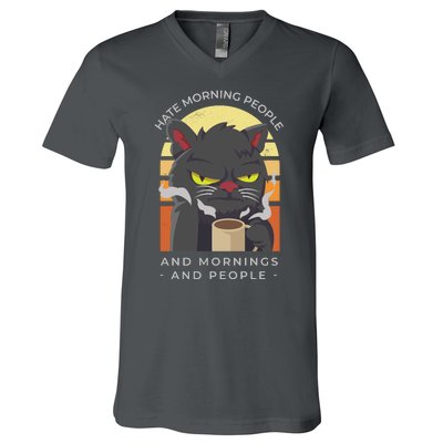 Hate Morning People Cat Funny V-Neck T-Shirt