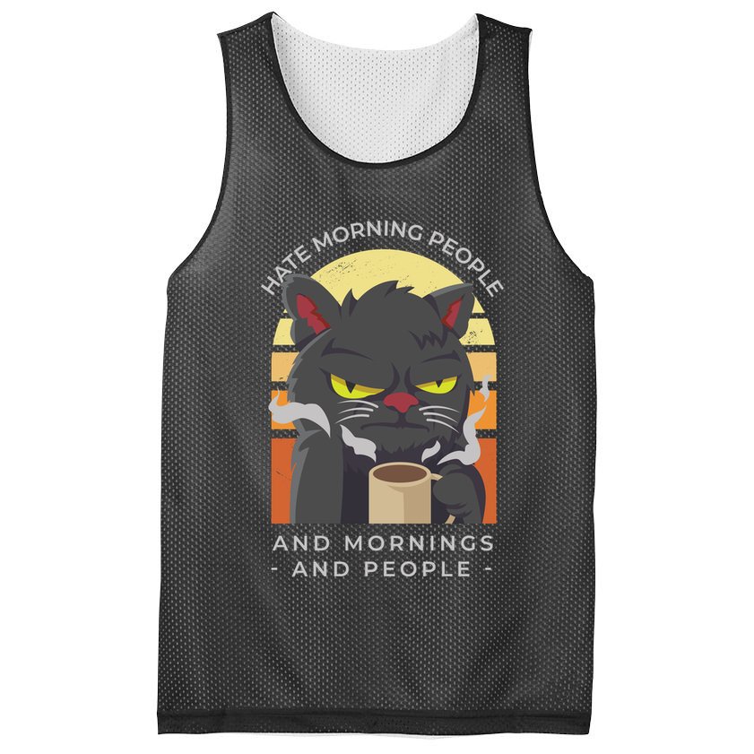 Hate Morning People Cat Funny Mesh Reversible Basketball Jersey Tank
