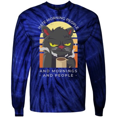 Hate Morning People Cat Funny Tie-Dye Long Sleeve Shirt